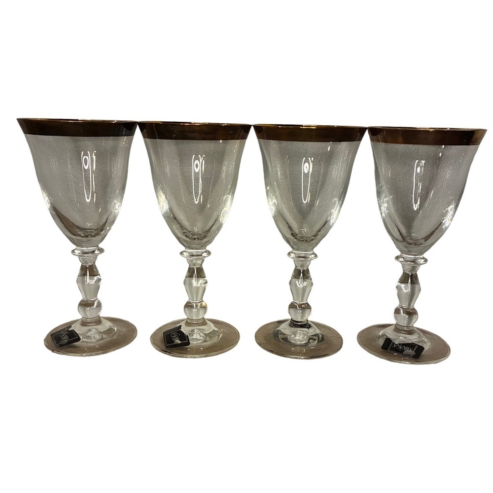 Vintage Mikasa Kensington Gold Crystal Wine Glasses Set of 4 w/ Tags